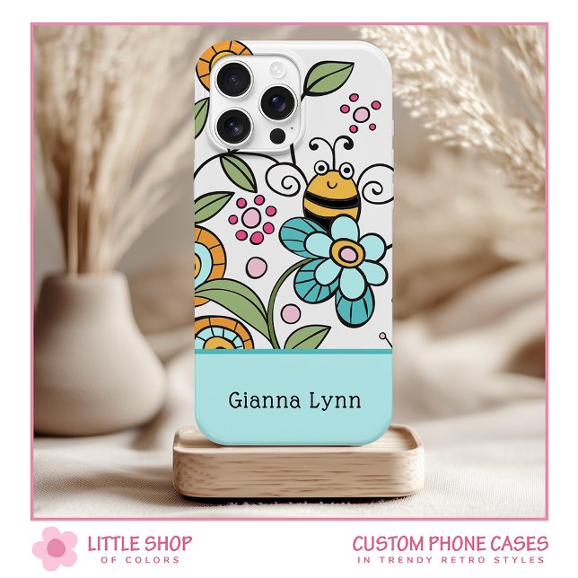 Retro-Style Floral Bumble Bee Monogram Case-Mate iPhone Case (Creator Uploaded)