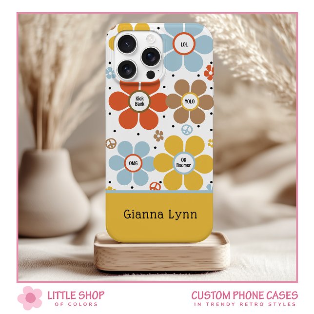 Retro-Style Flower Power Monogrammed iPhone 15 Case (Creator Uploaded)