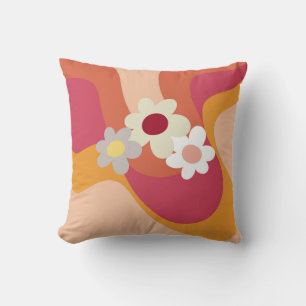 Retro style flowers and waves cushion