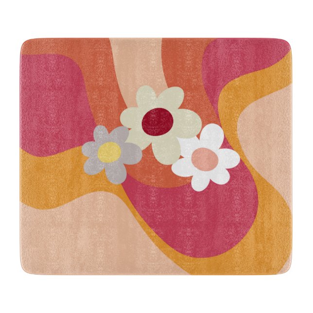 Retro style flowers and waves cutting board (Front)