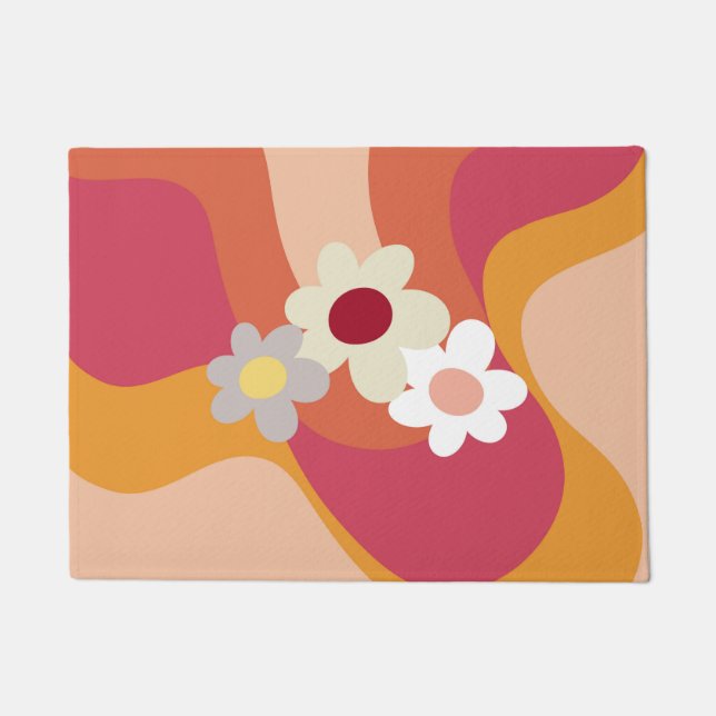 Retro style flowers and waves doormat (Front)