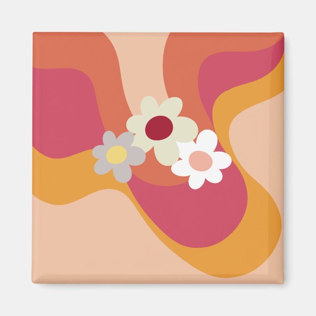 Retro style flowers and waves magnet (Front)
