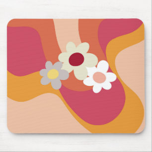 Retro style flowers and waves mouse mat