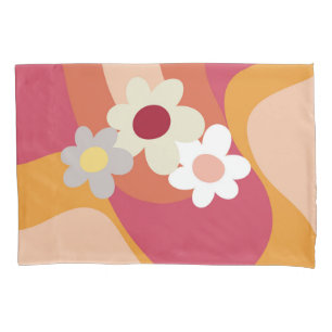 Retro style flowers and waves pillowcase