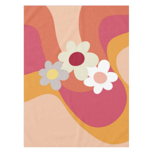 Retro style flowers and waves tablecloth