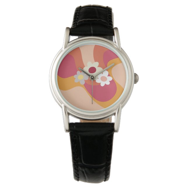 Retro style flowers and waves watch (Front)