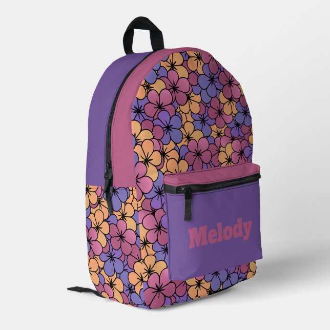 Retro Style Flowers  Printed Backpack (Back Corner Left)