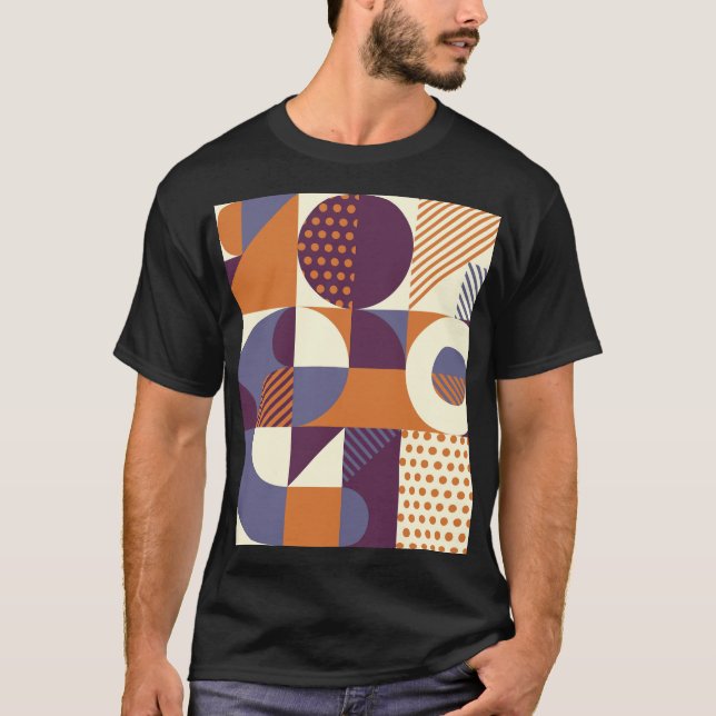 Retro Style Geometric Pattern Design T-Shirt (Front)