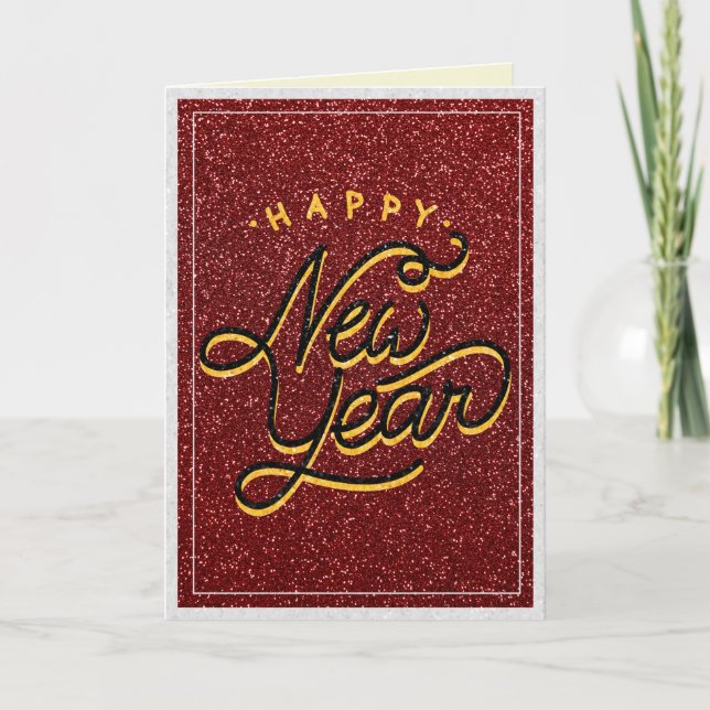 Retro Style Glitter New Year Card (Front)