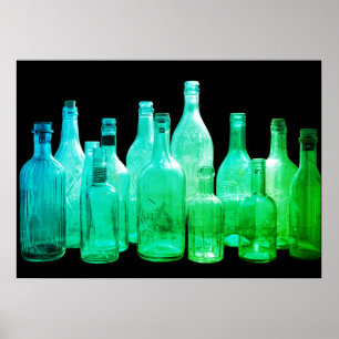 Retro Style Green Glass Bottles In the Window Wall Poster
