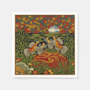Retro Style Green Tapestry Exotic Birds Napkin