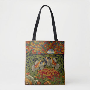 Retro Style Green Tapestry Exotic Birds Tote Bag