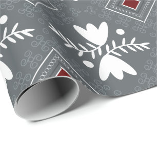 Retro Style Grey floral Bandannas Wrapping Paper