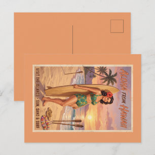 Retro Style Hawaiian Woman Pin Up Holiday Postcard