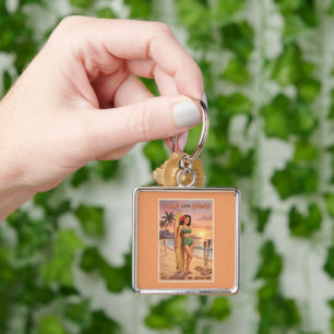 Retro Style Hawaiian Woman Pin Up Key Ring