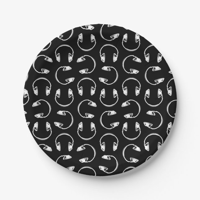 Retro Style Headphones Print Pattern MUsic Themed Paper Plate (Front)