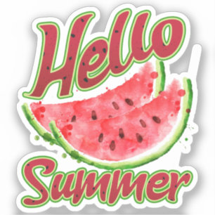 Retro-Style Hello Summer Watercolor Watermelon