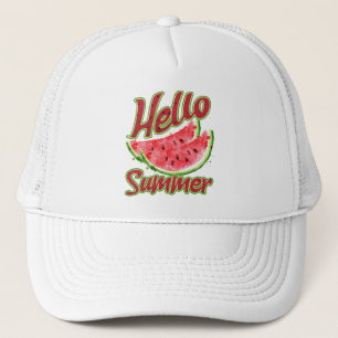 Retro-Style Hello Summer Watercolor Watermelon Trucker Hat