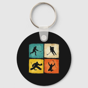 Retro Style Hockey Lover Playing Men Women Kids Ho Key Ring