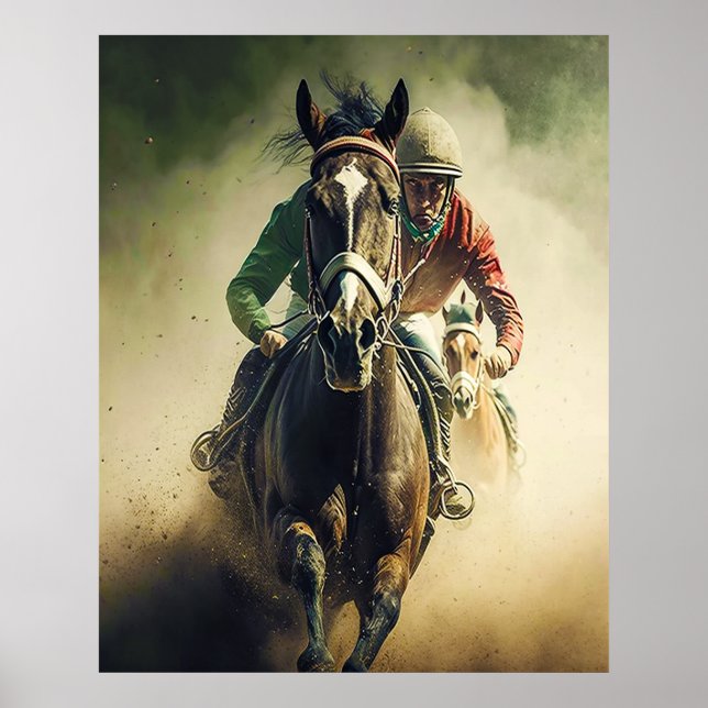 Retro Style Horse Racing Jockey Art Poster (Front)