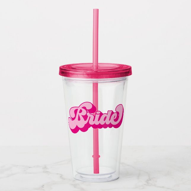 Retro Style Hot Pink Bride Bachelorette Party Acrylic Tumbler (Front)