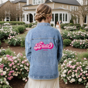 Retro Style Hot Pink Bride Bachelorette Weekend Denim Jacket