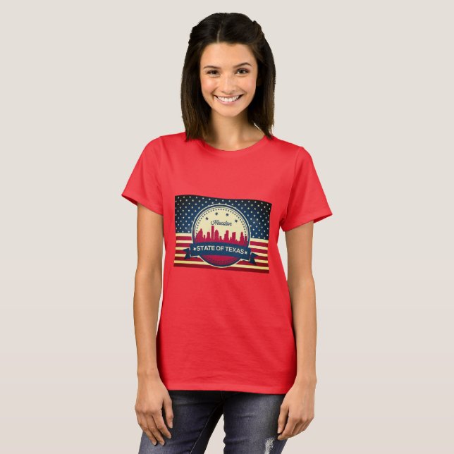 Retro Style Houston Skyline T-Shirt (Front Full)