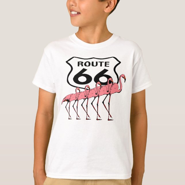 Retro Style Iconic Route 66 Road Trip & Flamingos T-Shirt (Front)