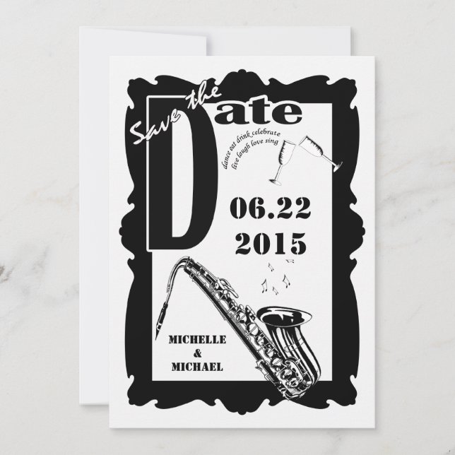 Retro Style Jazz Save the Date Black White 2 (Front)