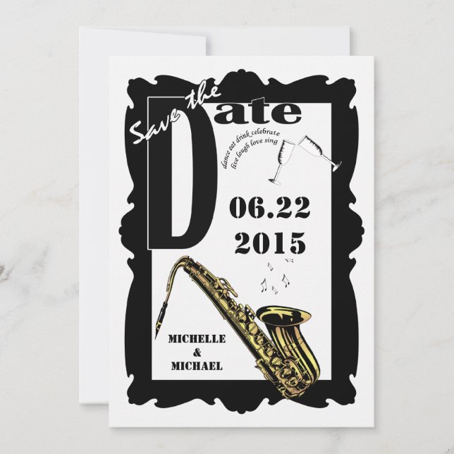 Retro Style Jazz Save the Date Black White 3 (Front)