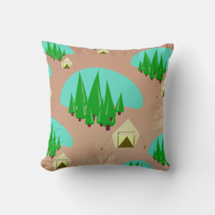 Retro Style Kitschy Camping Illustration Pattern Cushion