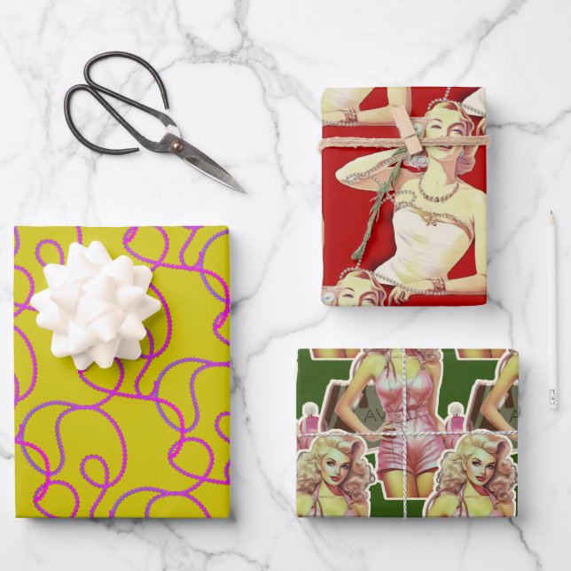 Retro Style Lady  Wrapping Paper Sheet (Front)