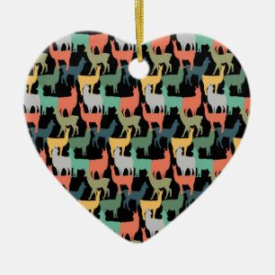 Retro Style Llama Pattern Vintage Alpaca Pink Ceramic Tree Decoration