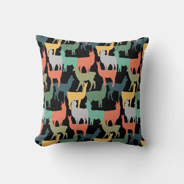 Retro Style Llama Pattern Vintage Alpaca Pink Cushion (Front)