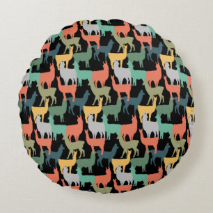 Retro Style Llama Vintage Alpaca Pink Colour Round Cushion