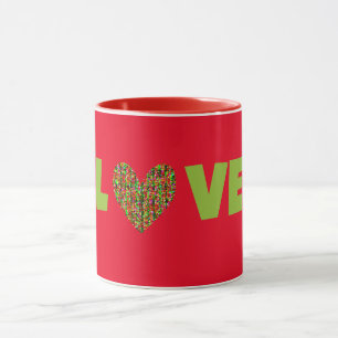 Retro Style Love and Heart on Red Mug Cup
