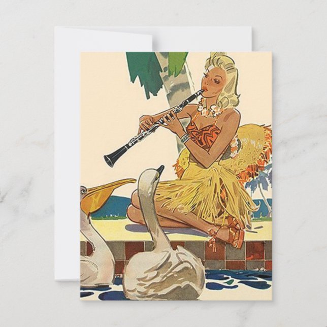 Retro Style Luau Pool Party Grass Skirt Invitation (Front)