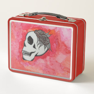 Retro Style Lunchbox With Skull and Roses Artwork