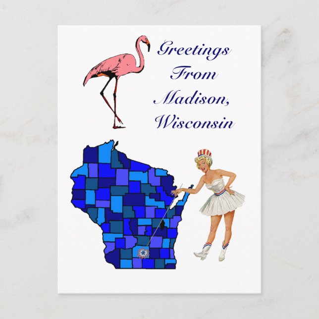 Retro Style Madison Wisconsin state Map Postcard (Front)