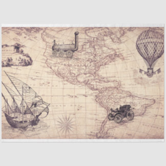 Retro style map pattern, world maps themed tissue paper