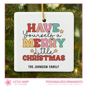 Retro Style Merry Little Christmas Photo Ceramic Ornament