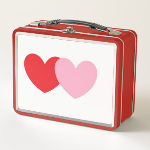 Retro Style Metal Lunchbox With Pink & Red Hearts
