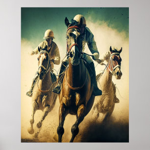 Retro Style Moody Horse Racing Jockey  Poster