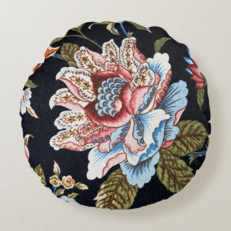 Retro Style Multi-coloured Floral Ornament Round Cushion