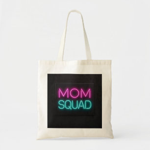 Retro-style ‘Mum Squad’ neon pink and teal Tote Bag