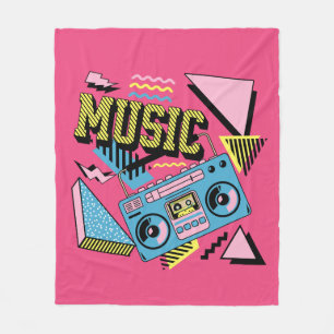 Retro style music boombox design fleece blanket