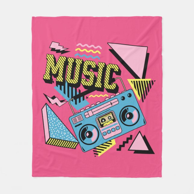 Retro style music boombox design fleece blanket (Front)