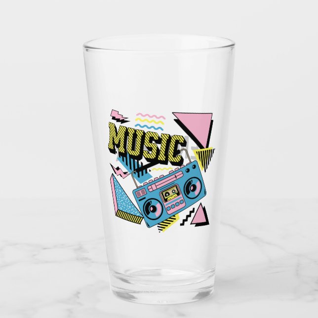 Retro style music boombox design glass (Front)