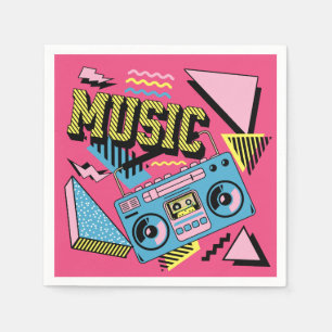 Retro style music boombox design napkin
