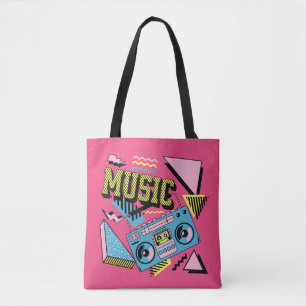 Retro style music boombox design tote bag